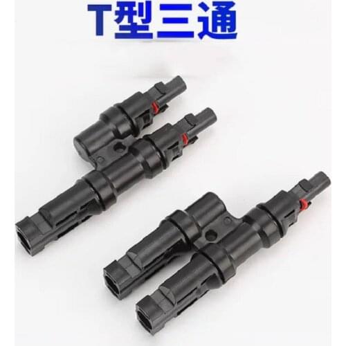 Electrical Pv Connector Photovoltaic Solar Panel Cable Wire Connect 1pair X Pv T Branch Parallel Connection 30a 1000v 2pcs