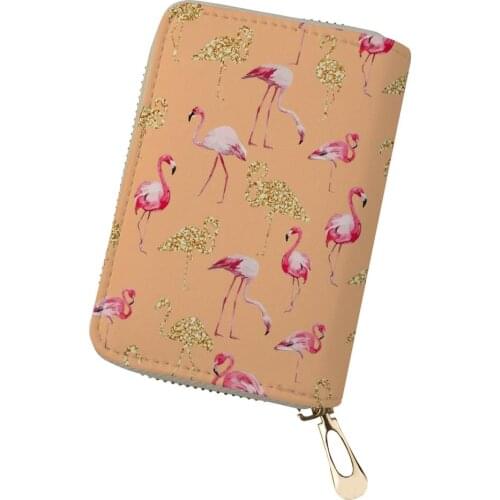 HaoYun Women Business PU Card Holder Flamingos Printing Pattern Girls Money Purses Bags Fashion Cluth Travel Card Wallets