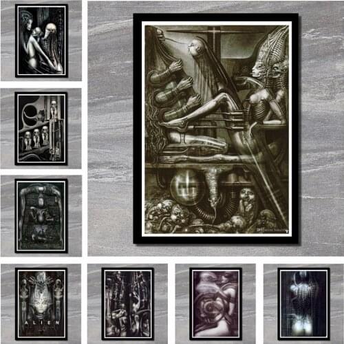 Perfect JL Poster And Prints Hr Giger Li II Alien Horror Artwork Retro Painting Classic Movie Poster Wall Stickers