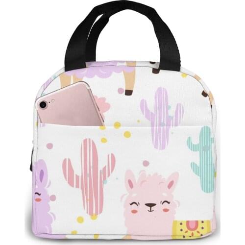 Insulated Lunch Bag Thermal Alpacas Pastel Llamas Tote Bags Cooler Picnic Food Lunch Box Bag