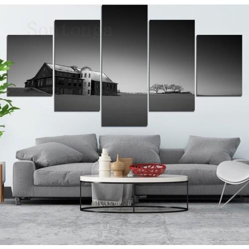 Canvas Painting House Gray Tone Wall Stickers Art Light Luxury Decorative Painting Simple Style Modern Living Room Corridor