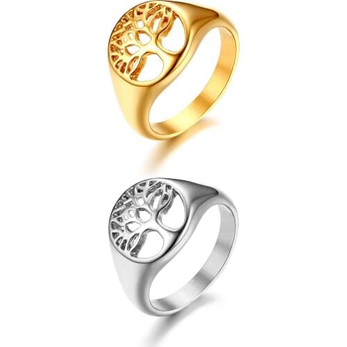 BONISKISS New Fashion Life Tree Mens Silver Color Rings Stainless Steel Ring For Women Simple Style Party Ring Ladys Jewelry