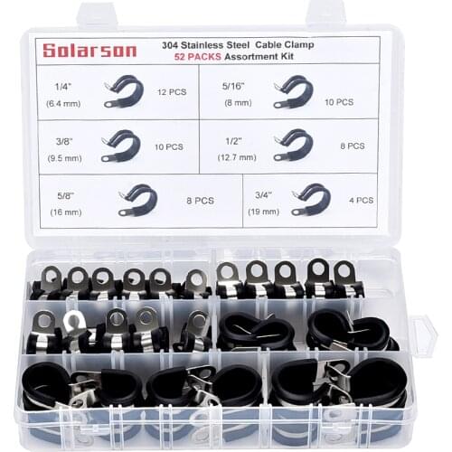 52pcs Cable Clamp Assort Kit,Stainless Steel Cable Clamp, Rubber Cushioned Insulated Clamp, Metal Clamp, Tube Clamp, Pipe Clamp