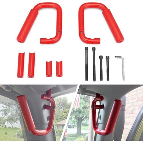 Auto Accessories For 2007-2018 Jeep Wrangler JK Steel Red Front Grab Bar Handle Grip Kit