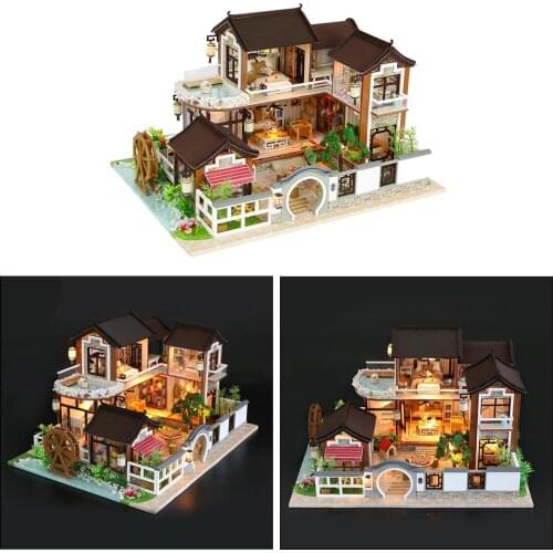 Dollhouse Miniature with Furniture, DIY Wooden Dollhouse Kit with LED Light, 1:24 Scale Creative Room House
