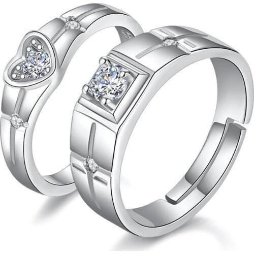 Fashion Shiny Cubic Zirconia 925 Sterling Silver Lovers`Couple Wedding Rings Jewelry For Women Ring Set No Fade