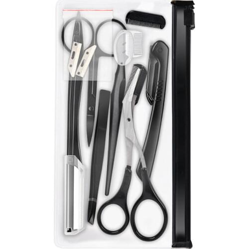 6Pcs/Set Eyebrow Trimmer Kit Scissors Tweezers Brow Trimming Tool Eye Brow Shaping Knife Razor Make Up Tool Free Two Blades
