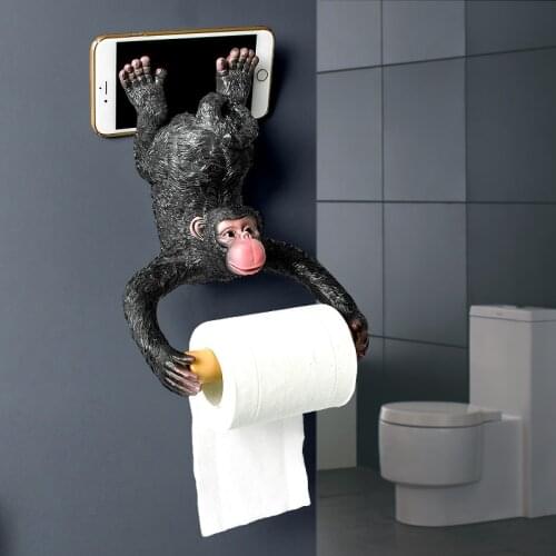 Gibbon Statue Wall Decoration Toilet Tissue Holder Loo Ledge Black Monkey sculpture figurines Hanging Roll Tissue holder