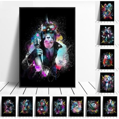 Wall Posters And Prints Animals Pictures Funny Colorful Star Monkey Graffiti Art Canvas Painting For Living Room Decor