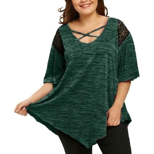 New large size womens T-shirt 7XL-4XL fashion lace cross irregular lotus leaf sleeve splicing top short-sleeved casual T-shirt