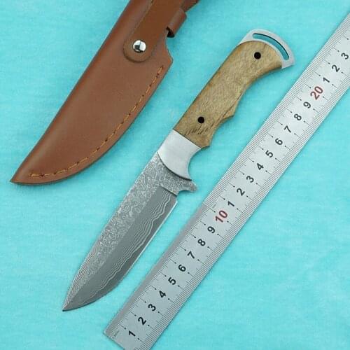 LEMIFSHE Damascus Steel Knife Shadow Wood Handle Outdoor Hunting Camping Survival Pocket Kitchen Fruit Knife Practical edc Tool