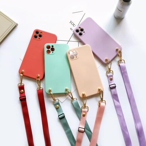 Solid Color Liquid Silicone Soft Case For Huawei Mate 20 30 40 P40 P30 P20 Pro Lite Y9 Prime 2019 Y7A Neck Lanyard Strap Cover