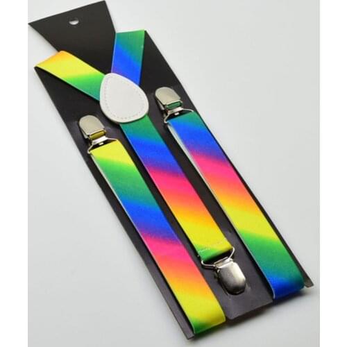 Fashion Personality Strap Belts Unisex Adult Straps Clip Rainbow Print Adjustable Suspender Belt