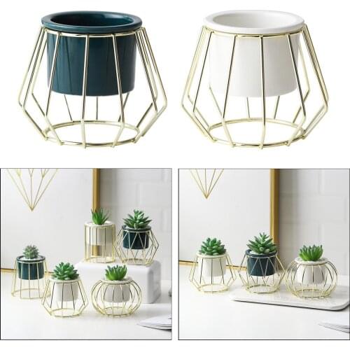 Retro Iron Lines Flower Vase Frame Home Decor Room Modern Dark Green Vase