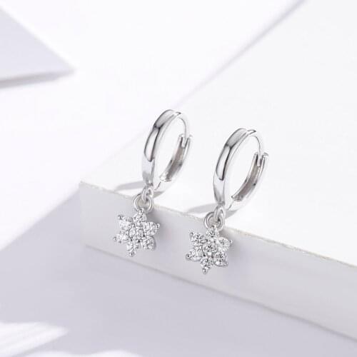 Cute Pure 925 Sterling Silver CZ Flower Small Loops Hoops Earrings For Women Jewelry Kids Girls Pendientes Aros Largos Kolczyki