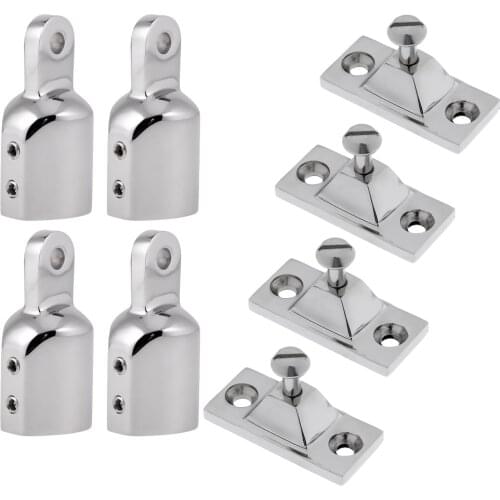 8 Pieces Marine Boat Deck Hinge Mount with 25mm Bimini Top Pipe Eye End Caps - 316 Stainless Steel