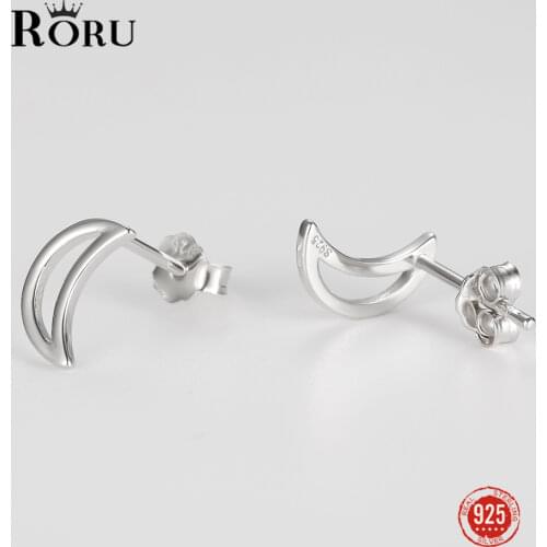 Cute Lovely Small Hollow Out Moon Stud Earrings S925 Sterling Silver Jewelry High Quality Minimalist Studs for Women Girl Gifts