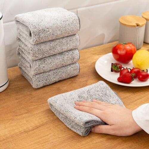 Gray Bamboo Charcoal Thickened Super Absorbent Dishcloth Anti-grease Kitchen Wiping Rags Microfiber Cleaning Cloths 29*29cm