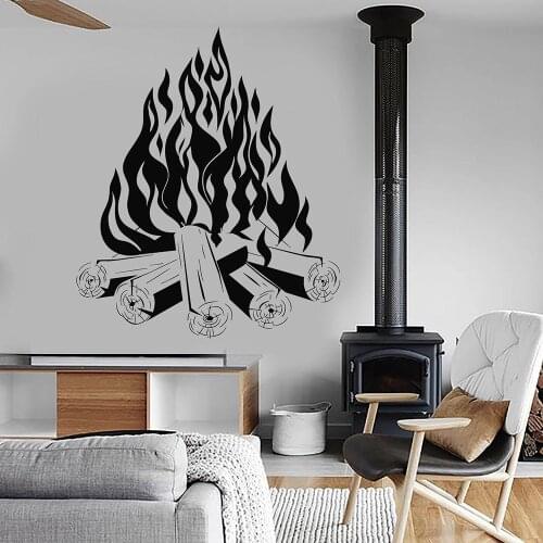 Bonfire Wall Decal Campfire Vinyl Living Interior Art Wall Stickers Removable Camping Fire Fireplace Door Windows Murals Y388