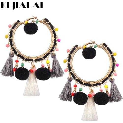 KEJIALAI Retro Vintage Earrings Personality Ball Drop Dangle Earring Geometric Big Circle Tassel Earrings Multi Color QD-E0503