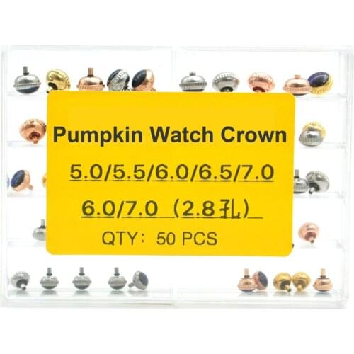 Wholesale 50Pcs/Lot Assort Size Watch Crown Parts,3 Colors 2.8 Tube Pumpkin Watch Crown Relacement Parts for Watchmakers