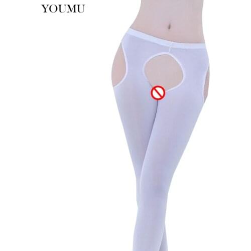 Women Sexy Crotchless Leggings Nylon Solid Skinny Pants See Through 8 Colors Mid Waist Hollow Out Ankle-Length Pants 906-A081