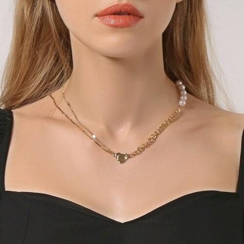 Vintage Cross Pearl Heart Nacklaces for Women Simple Multi-layer Gold Color Clavicle Chain Fashion Hip Hop Couple Jewelry Gifts