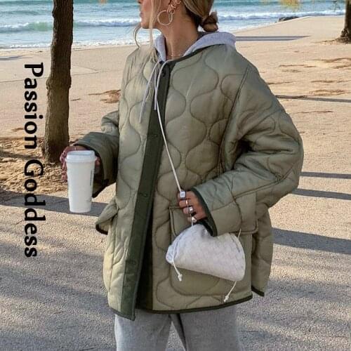 Winter Casual Women Oversized Quilted Coats Cotton-Padded Jacket Single-breasted Big Pocket Loose Outwear Cotton Coats & Jackets