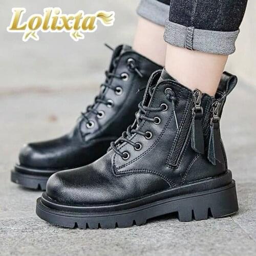 Kids 3years-teenage winter warm plush thicken martin boots for little girls toddler platform teens junior children fashion shoes