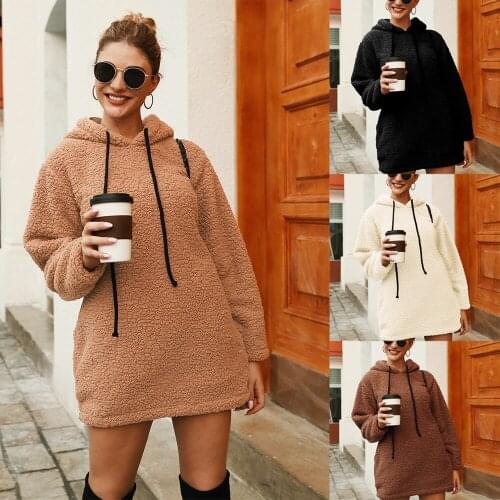 RoRoDox Winter Women Warm Faux Fur Teddy Plush Hoodie Hooded Sweatshirt Tops Pullover Casual Women Hooded Baggy Sweatshirt Coat