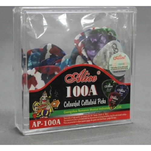 100pcs Alice AP-100A Square Box High Quality Celluloid Acoustic Electric Guitar Pick Plectra 0.46/0.71/0.81mm
