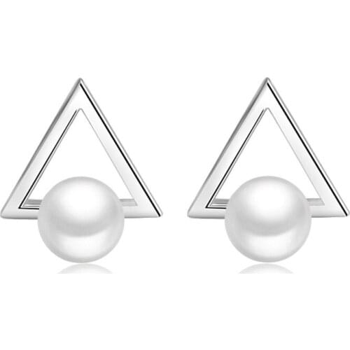 100% 925 sterling silver new fashion Triangle pearl ladiesstud earrings wholesale jewelry women birthday gift