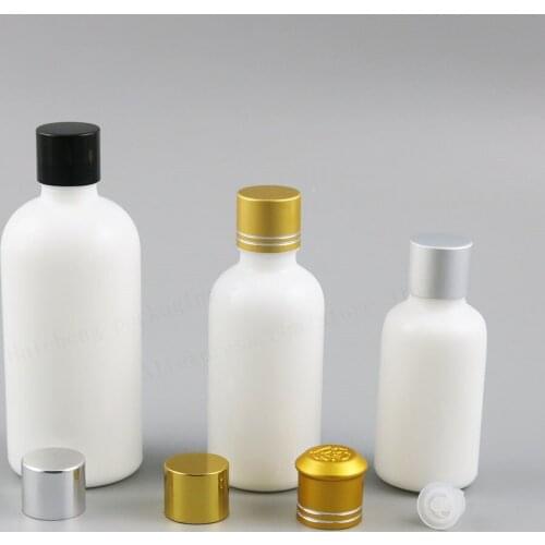 12 X Refillable Natural White Glass Essential Oil Bottle With Gold Black Silver Aluminium Cap and PE Drop 30ml 50ml 100ml