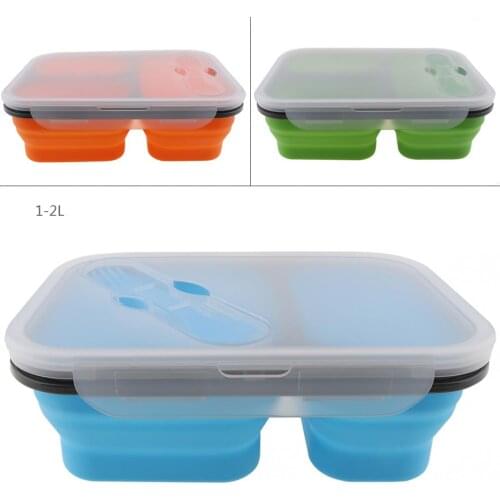 1350ML Thickening Style Three Lattice Rectangle Folding Lunchbox with Spoon Fork Dual Purpose Tableware for - 40~230 Centigrade