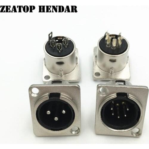 8Pcs Nickel Plated 3 5 Pin XLR Male Female Jack Panel Mount Socket Connector XLR Speaker Plug Wire Square Shape Connector