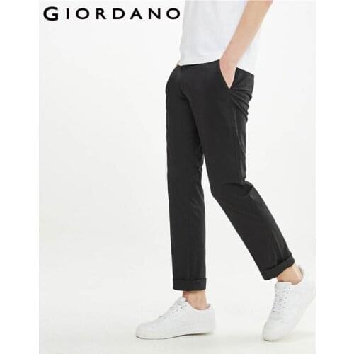 Giordano Men Pants Stretchy Mid-low Rise Solid Color Pants Contrast Strap Zip Fly Causual Trousers 01111109