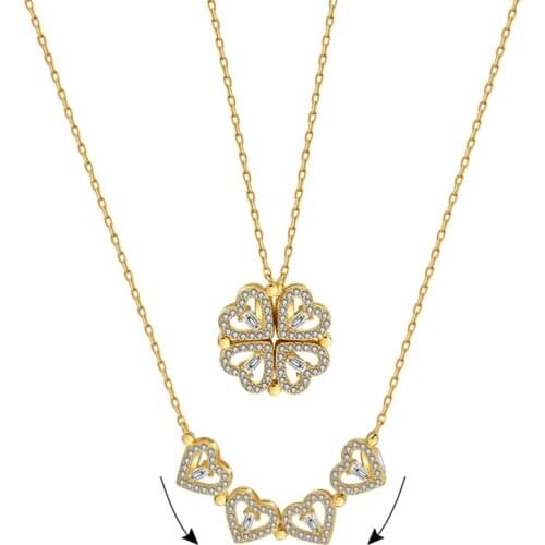 LEEKER crystal heart flower pendant stainless steel necklace gold silver color chain unusual magnet jewelry 333 LK2