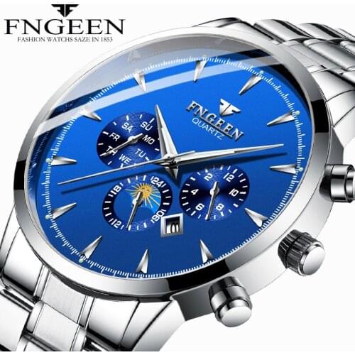 FNGEEN Quartz Watch Men Watches Fashion Relojes Waterproof Sport wristwatch Stainless Steel Male Clock relogio masculino 2021