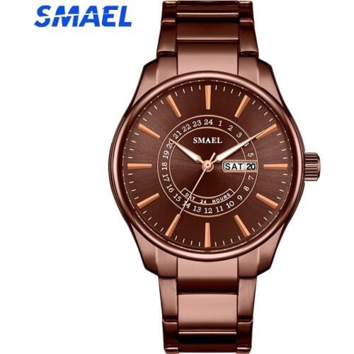 SMAEL Luxury Business Quartz Watches Mens Gold Watch Fashion Wrist Chronograph Male Clock Metal Man Clock Casual Watches Brand
