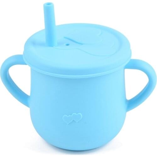 Baby Feeding Straw Cup Infants Toddler Learning Drinking Silicone Sippy Mug Portable Double Handle Drinkware 69HE
