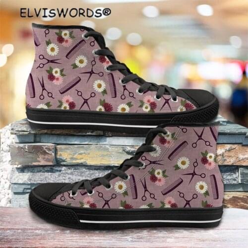 ELVISWORDS Barber Tools Design Classic High Top Sneakers for Women Ladies Casual Flats Shoes Woman Comfortable Walking Shoes