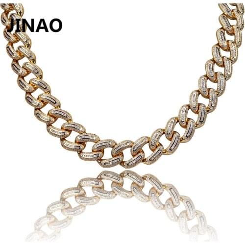 JINAO New Miami Cuban Link Chain Necklace With 18、20Inch Iced Out CZ Paved Gold Color Charm Jewelry Gift For Women Men