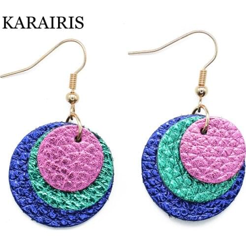 KARAIRIS 3 Layered Teardrop Cowhide Genuine Leather Earrings for Women female Fashion Drop Dangle Earrings Jewelry Gifts