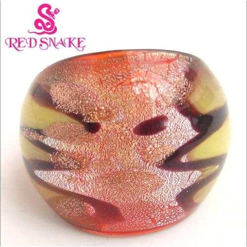 RED SNAKE Fashion Ring Pure Handmade Silver color foil with yellow Optional line design Murano Glass Rings
