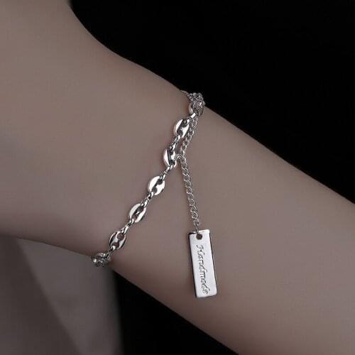 Korean Fashion Bracelet 2021 Hip-hop Double-decker Pig Nose Thick Chain Adjustable Bracelets for Women Jewelry Pulseras Mujer