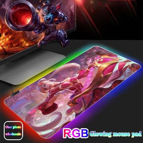 League of Legends Gamer Backlight Pad LED Light Ahri Slipmat Kda Mat Rgb Mouse Pad Gamer Speed LOL Purple Game Mouse Pad Kawaii