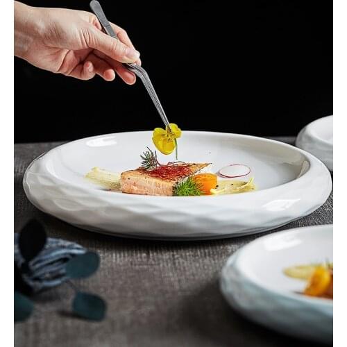 European Ceramic Round Steak Plate White Cutlery Set Dessert Cake Display Plate Sushi Pasta Dishes Kitchen Utensils Porcelain