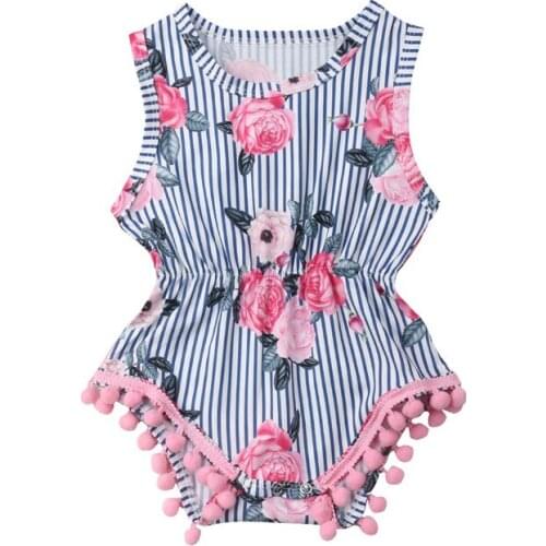 Summer Newborn Romper Toddler Infant Clothing 2020 Baby Girls Floral Striped Print Tassel Ball Sleeveless Cotton Girl Clothes