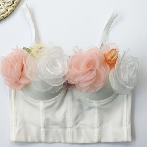 Romantic 3D Flower Decoration Tank Tops For Women Slim Cropped Camis Female Summer Sexy Backless Top Camisole 2021 New Bra