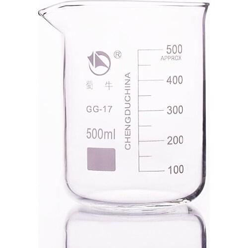 2pcs Beaker in low form,Capacity 500ml,Outer diameter=89mm,Height=120mm,Laboratory beaker